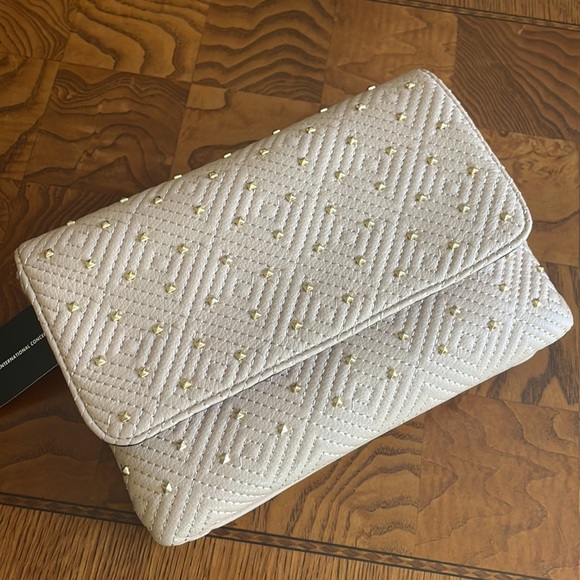 NEW INC Vachetta Crossbody Clutch Handbag Purse Tan wGold Accent Removable strap - Picture 11 of 17